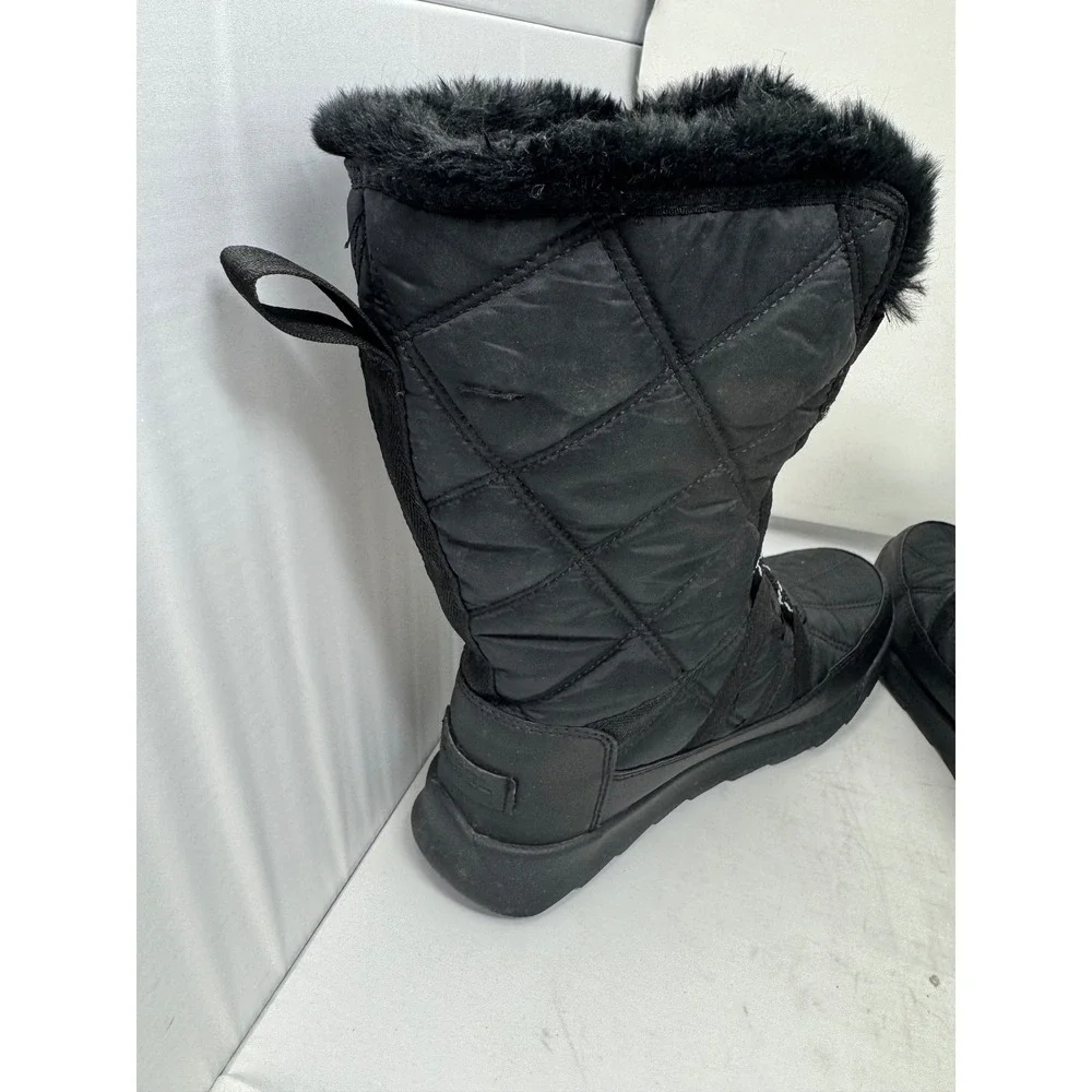 🔥Sorel Whitney🖤Tall Lace Black insulated Waterproof Winter Snow Boots‎ Fur 7.5